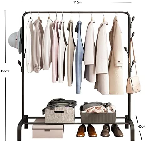 Anmas Box Clothes Rail Garment Rack with Shelves, Metal Cloth Hanger Rail Stand Coat Clothing Rack with 6 Side Hooks, Tidy Rails with Tier Lower Storage Shelf for Shoes Boxes (Black)