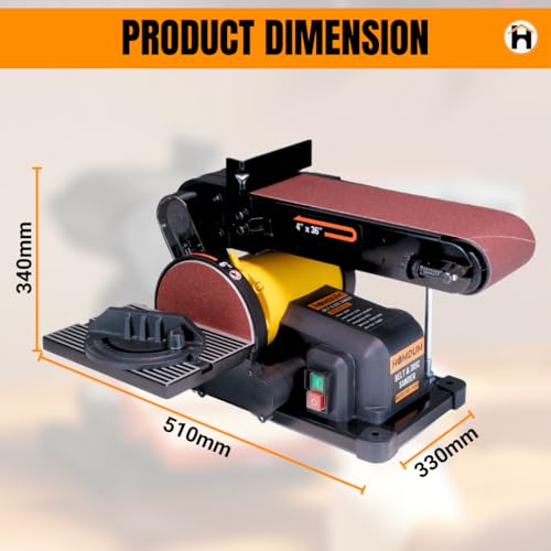 Image of Homdum 6-Inch Electric Belt & Disc Sander | 500W Bench Grinder Polisher | 2980RPM Metal Sanding Machine | Multipurpose Grinding Tool for Wood, Metal, Workshop & DIY