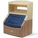 Step2 Lift and Hide Bookcase Storage Chest for Kids - Durable Plastic Toy Box Bookshelf Organizer, Tan/Blue