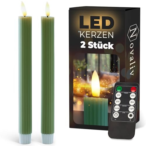 Stabkerzen LED mit Timer Grün 2er indoor mit 6 Stunden Timer -...