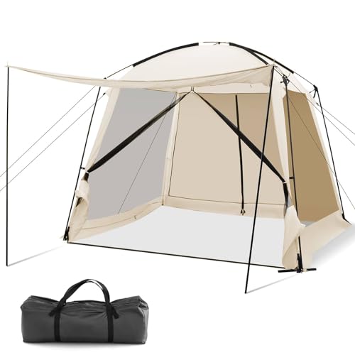 SPOTRAVEL 8 Person Camping Tent, 3 x 3m Screen Canopy Tent Event Shelter with 4-Side Mesh Wall, 2 Porches, Zippered Doors & Carry Bag, Portable Easy Setup Family Dome Tent for Beach Hiking Backpacking