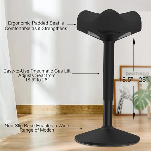 Image of Standing Stool, Adjustable Ergonomic Office Chair Standing Desk Chair Swivel 360 Degree Swivel Tilting Balance with Saddle Seat for Active Learning Sitting