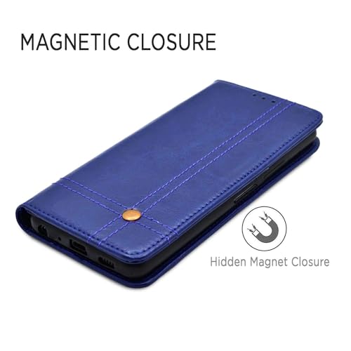 Image of Pikkme Motorola G84 5G Flip Cover | Strong Magnetic Closure | Genuine PU Leather Finish | Wallet Style with Inbuilt Pocket & Stand | Premium Look Magnetic Flip Case (Blue)