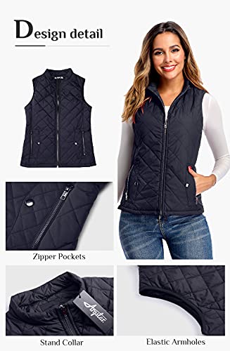 Argstar C19BEM Women'S Quilted Puffer Vest With 4 Pockets, Stand Collar Lightweight Zip Padded Outerwear Gilet Dark Blue Medium thumb #5