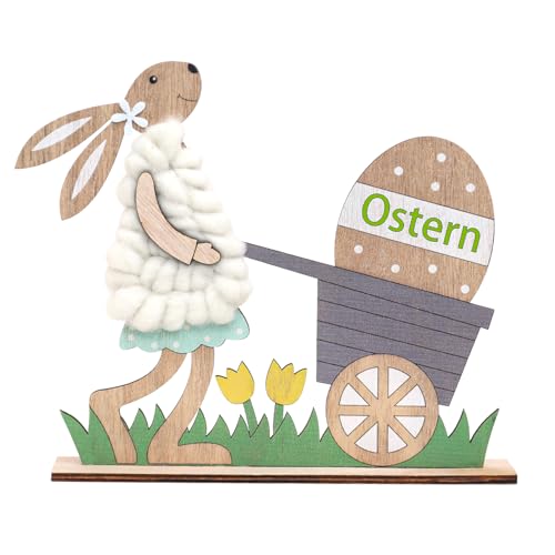Paxrmuky Décoration de table de Pâques en bois - Motif lapin - Blanc
