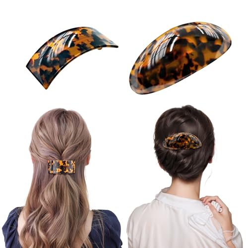 YIERSO French Oval Barrette Hair Clips,Acetate Large Vintage Tortoise Shell Barrettes,Strong Hold No-Slip Grip Metal Clasp,2-Pack 4