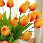 ucky Orange Artificial Flowers 20 Tulips Realistic Touch Spring Summer Fake Flowers Fall Decor Flowers Outdoor Garden Parties and Wedding Decorati - Image 4