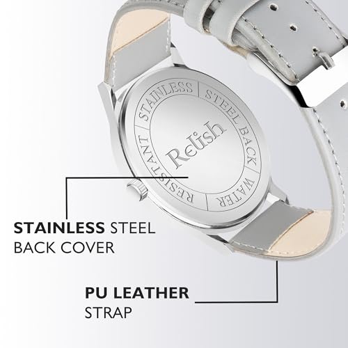 Image of Relish Watch for Men & Boys with Grey & Black PU Leather Strap, Quartz Analog Wrist Watch