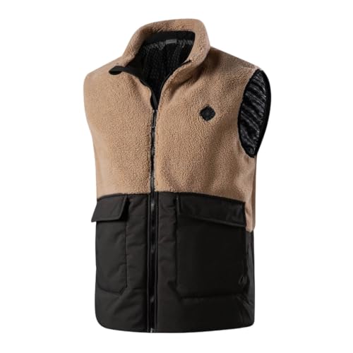 GOSEAGOTOFUN Heated Vest for Men Stand Collar Zip Up Sleeveless Jacket Soft Warm Fleece Vest Lightweight Outdoor Casual Coat Khaki Medium - image 5