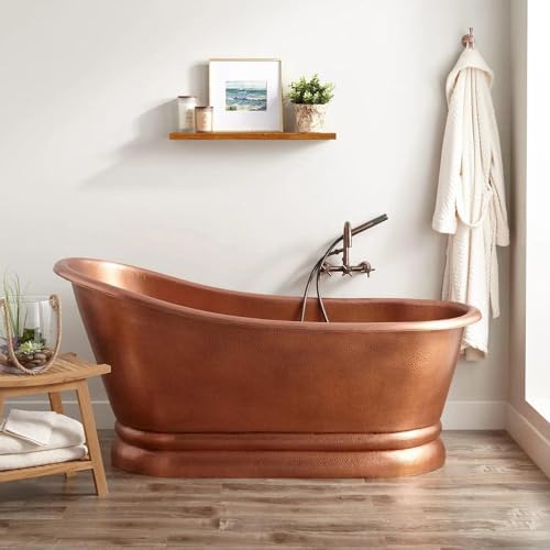 Signature Hardware 928206-59 Paxton 59" Copper Slipper Tub with Rolled Rim and Included Overflow Drain - Antique Copper Patina/Chrome Drain