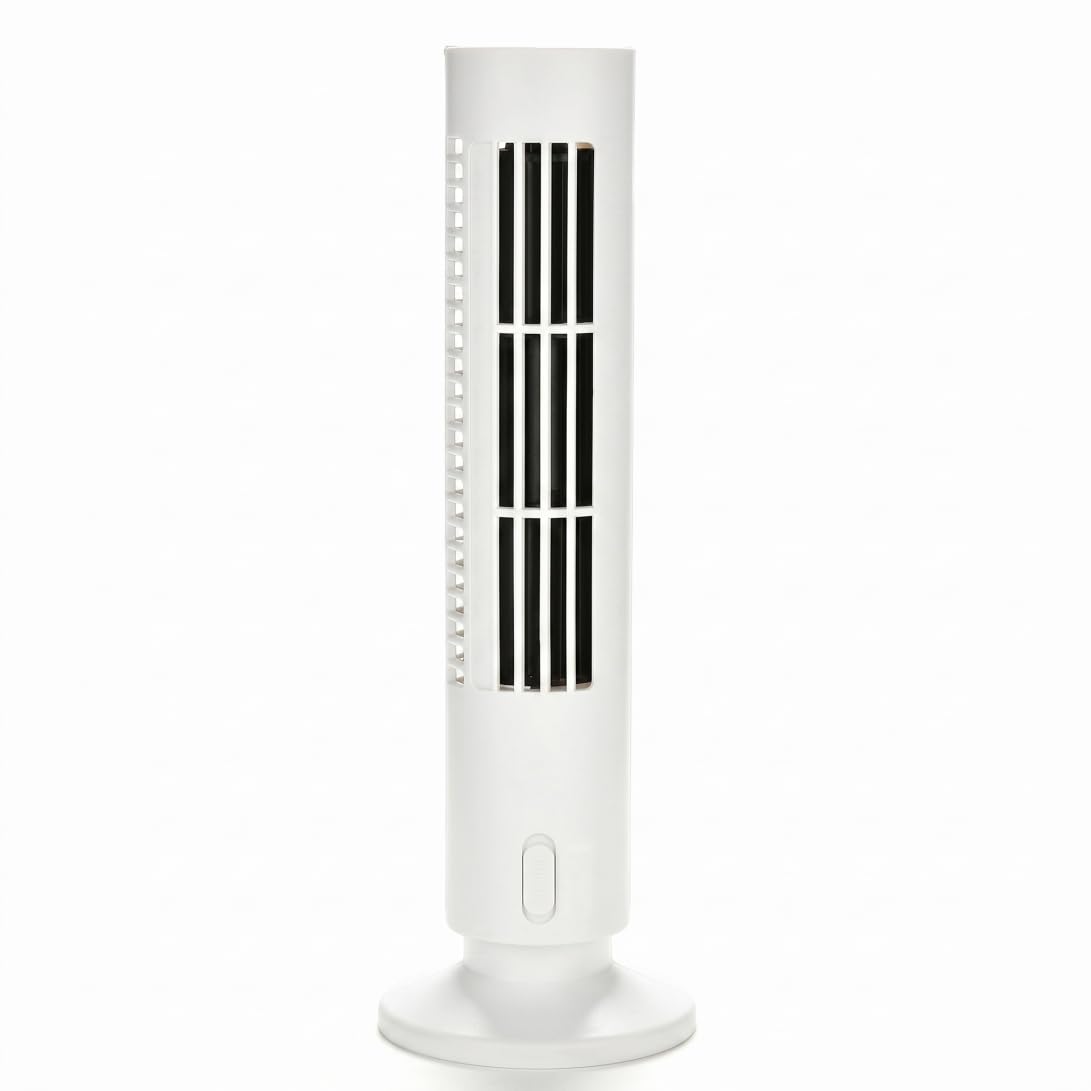 CAKEEYUM 2-Speed Mini Tower Fan Quiet USB Portable Fan Blows Cold Air Energy-Saving for Desk 4.13x12.99 Inch - White