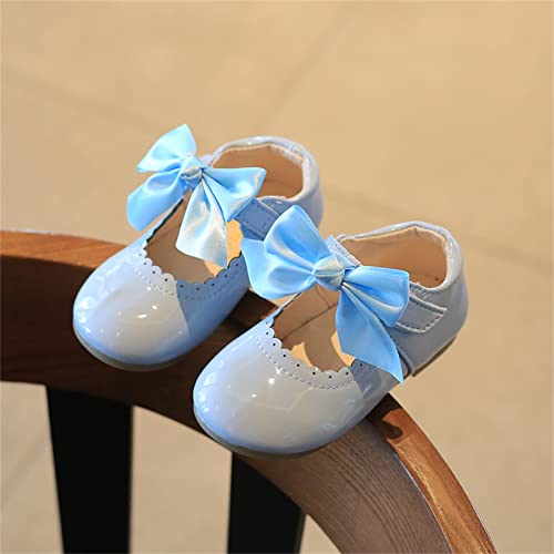 Little Boys Cartoon Boots Summer and Autumn Girls Boots Cute Flat Solid Color Round Head Ribbon Bow (Light Blue, 17)3