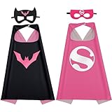 KARAZZO Superhero Capes and Masks Kids Costumes Halloween Christmas Cosplay Dress Up for Boys Girls (Pink+Black)