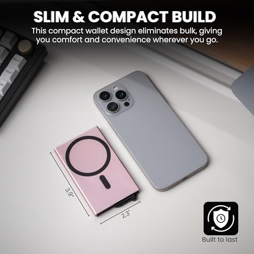 Image of CODE 118 Wallet for Men - Slim Minimalist Aluminum Magnetic Card Holder - RFID Blocking Front Pocket Mag Safe Wallet with Strong Magnet Attachment (Rose Gold)