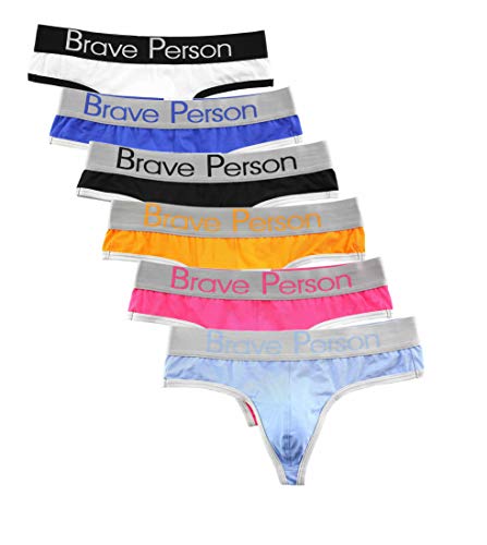 Brave Person Breathable Stretch Cotton Thong Underwear Men's Fashion Classic G-String (M / 28"-32'', 6 Colors) #TOP21