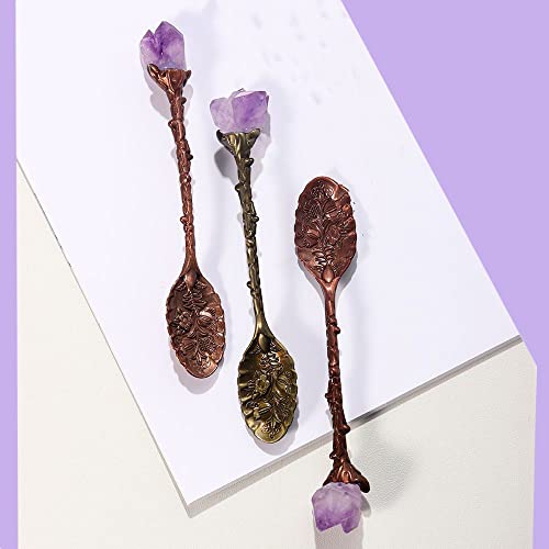 Leadigol ZHWHWZZATMB3A58 2Pcs Retro Crystal Antique Spoon Coffee Spoon Tea Spoon,Amethyst Crystal Alloy Spoons,Mini Ice Cream Decorative Spoons thumb #4
