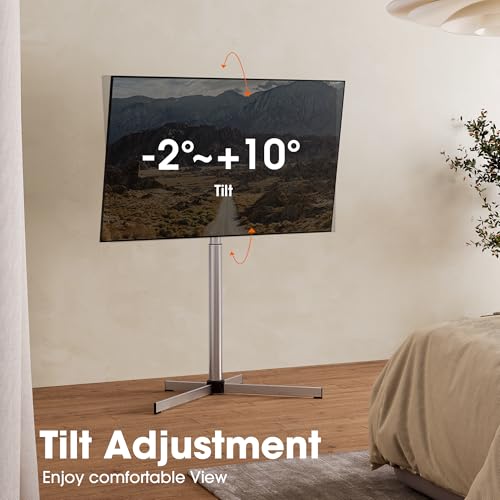 AOKCOS Minimalist Universal Floor TV Stand for 32-65 Inch TVs up to 88lbs, Stainless Steel Modern TV Mount Stand, Hidden Cable Management, 10 Levels Height Adjustable Swivel TV Floor Stand with Tilt