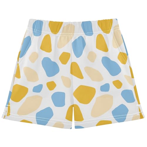 pnyoin Girl's Shorts Blue Yellow Beige Terrazzo Athletic Running Shorts with Pockets Size 12-13t