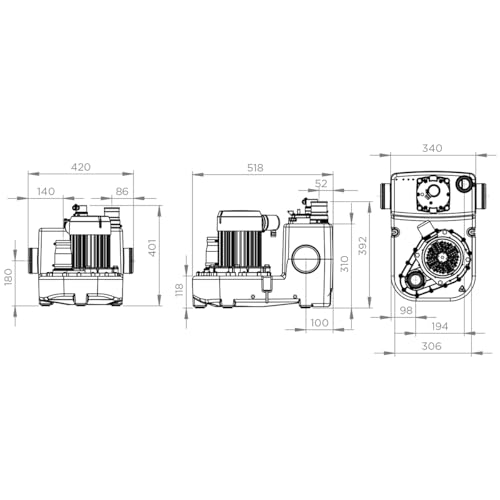 SFA – Sanicubic 1 GR HP S – Kleinhebeanlage für Abwasser – Bodenstehend – Schneidwerk Pro X K2 – 2 niedrige Zuläufe – Für Haus, Wohnung & Geschäftsräume – 42 x 51,8 x 40,1 cm – 2.000 W