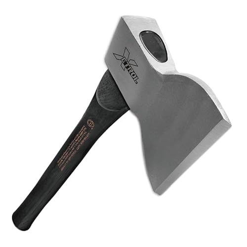 XETROL Traditional Broad Axe 36oz, Wood Axe, Biber Classic Carpenter's Hatchet, Straight Wooden Handle & Forged Steel Head, Hickory Handle, Outdoor Wood Splitting Chopping & Carving Tool