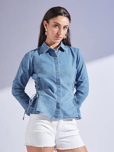 Image of Miss Chase Women's Round Neck Half Sleeves Cotton Lace and Pearl Detailing