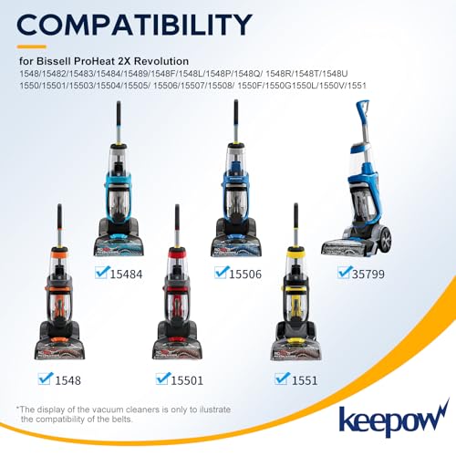 KEEPOW Replacement Belt Set Compatible with Bissell ProHeat 2X Revolution Models 1548 1550 1551 35799 Compare to Parts #1606418 & 1606419 & 1606428 6 Pack