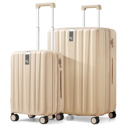 Image of Hanke Expandable Hard Shell Luggage Sets 2 piece Carry on Luggage with Wheels Suitcases Lightweight Checked Travel Luggage Rolling Large Suitcase Travel Luggage Bag Woman Men 20 /29 Inch Cuba Sand Pink