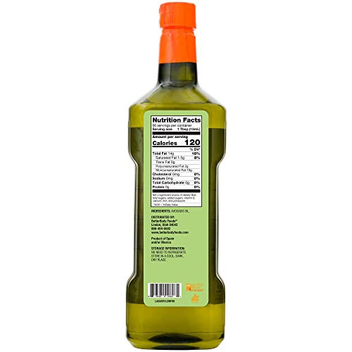Betterbody Foods Refined Non-Gmo Cooking Oil, Kosher, Keto And Paleo Diet Friendly, For High-Heat Cooking, 100% Pure Avocado Oil, 1 Liter, 33.8 Fl Oz #TOP6