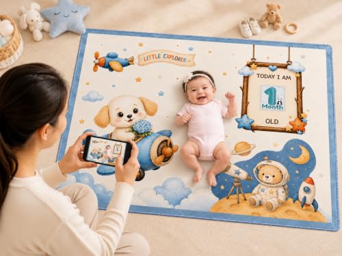 Image of NEW COMERS Baby Monthly Milestone Blanket | 1 to 12 Months Extra Soft Fleece | Best Photography Backdrop Prop | Size - 55 in to 44 inch Super Soft Fabric (Blue)