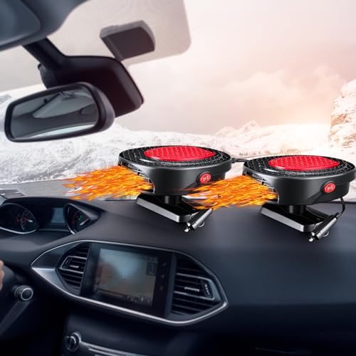Datanly 2 Pcs Portable 2 in 1 Car Heater 12v 150w Car Heater Plug in Cigarette Lighter Defroster Windshield 360 Degree Rotation Fan Auto Demister Cooling Air Circulator(Red, Black)