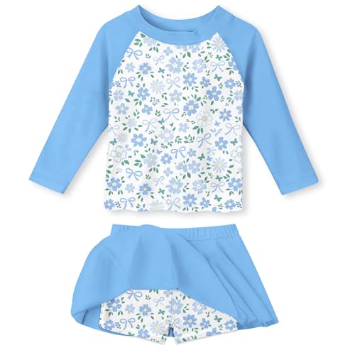 Image of Idgreatim Girls Swimsuit Rash Guard Set Long Sleeve Two Piece Bathing Suit 3-10 Years