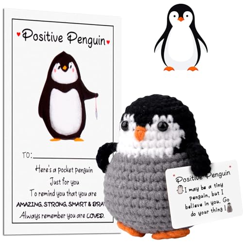 Pipihome Positive Penguin Geschenk, Pinguin Kuscheltier mit Positive Karte, Weihnachten Pocket Hug Glücksbringer Pinguine Personalisierte Geschenk Männer Frauen