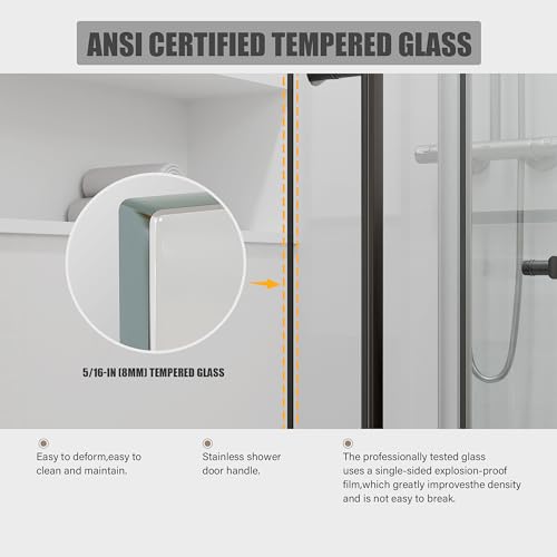 Shower Door 56-60" W × 76" H Glass Shower Door,Frameless Shower Door with Handle and Seal Strip for Waterproof,Sliding Shower Door in Stylish and Modern,Black