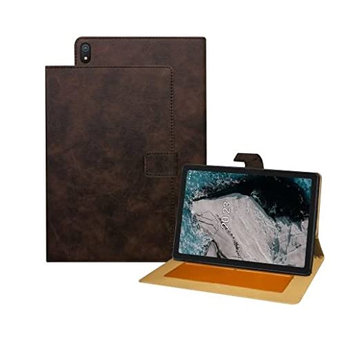 SASTABAZAR Pattern Multi Protective Leather Case with Viewing Stand and Card Slots Flip Cover for Nokia T20 10.4 inch Tablet (Dark Brown)
