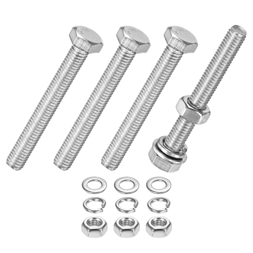 M METERXITY 4-Pack Hex Head Screw Bolt with Nuts Flat &amp; Lock Washers M5x40mm Stainless Steel Bolts and Nuts Kit Fully Threaded Metric Bolt Assortment for Equipment/Machinery