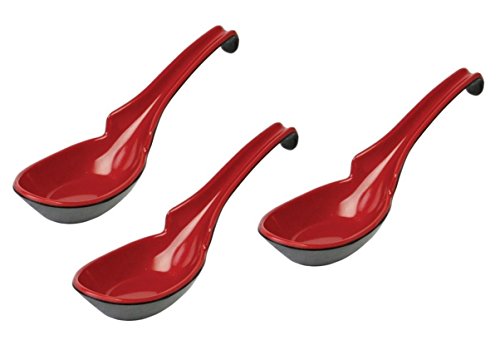JapanBargain 2397, Pack of 3 Japanese Soup Spoons Asian Soup Spoons Chinese Soup Spoons Rice Spoons Pho Spoons Ramen Soup Spoons Wonton Soup Spoons, Black and Red, Notch and Hook Style
