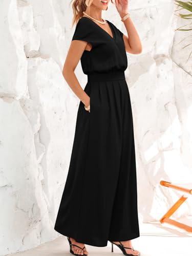 Enterizo de verano para mujer casual de pierna ancha con cuello en V 3