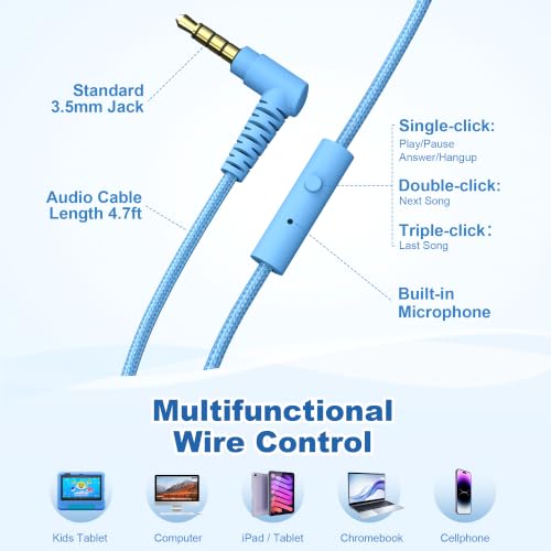 Image of AILIHEN Kids Headphones for School with Mic, 93dB Volume Limited, SkyBlue | Wired On Ear Headphones for Kids Girls, Foldable Lightweight Headphone for Classroom Learning & Entertainment Travel Computer