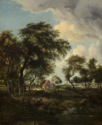 Art imprimé de Meindert Hobbema une ferme au soleil finition canvas premium 60x90
