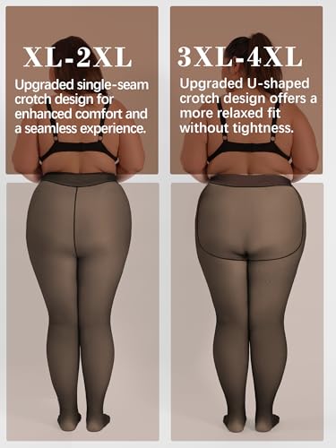 HONENNA Plus Size Fleece Lined Tights, Fake Transparent Curvy Winter Thermal Tights for Women under Dress, medias térmicas3