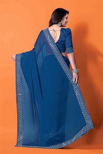 Image of FASHION Women's Trendy Banarasi Kanjivaram Navy Color Art Silk Saree with Blouse Material