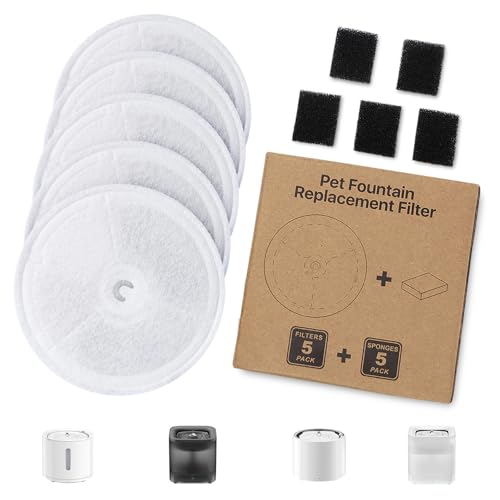 5 filtros de repuesto para fuente de gato + 5 filtros de esponja, compatible con Petkit Eversweet Solo SE/Solo 2/3 Pro/3/2s Fuente de Gato Inalámbrica, Reemplazo del Filtro Redondo para Bebidas para
