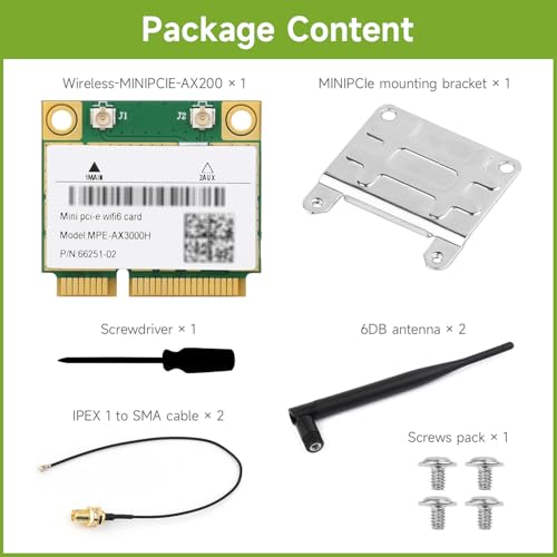 Waveshare Wireless MINIPCIE AX200 NIC, Compatible con Linux, Windows 10/11, Wi-Fi 6 Gigabit de Doble Banda, Estándar 802.11AX, Bluetooth 5.2 miniatura 2