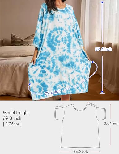 Image of KFUBUO Plus Size Nightgowns for Women Oversized Sleep Tshirts Dress Short Sleeves Sleepwear With Pocket Fit S-5XL