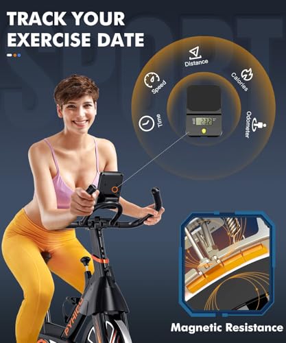 PYHIGH Magnetic Stationary Exercise Bike for Home Indoor Cycling Bikes Excersize Bike Comfortable Seat Cushion Belt Drive Ipad Holder with LCD Monitor Cardio Workout Fitness Machine - Image 5
