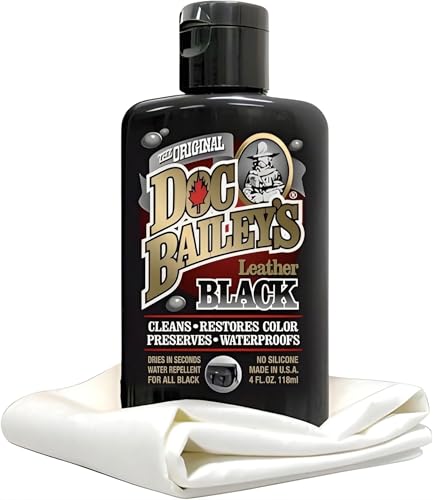 Doc Baileys Black Leather Detail Kit - All-in-One Leather Cleaner, Conditioner, Dye & Waterproofer - Restores Faded Black Leather, Vinyl & Rubber for Motorcycle...