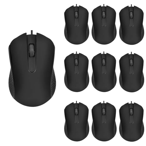 Guiheng Paquete de 10 ratones con cable, mouse ergonómico para computadora, mouse USB con cable para mano derecha o izquierda, con clics duraderos para PC, computadora, laptop, escritorio, Chromebook