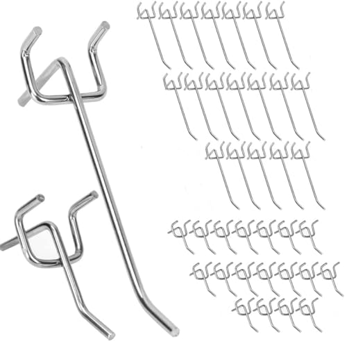YSTrillion Ganchos para Tableros Ggujeros de Metal,40 Piezas Gancho de Placa Perforada Para Supermercados,Artículos Colgantes,Expositores y Herramientas-10cm/5cm