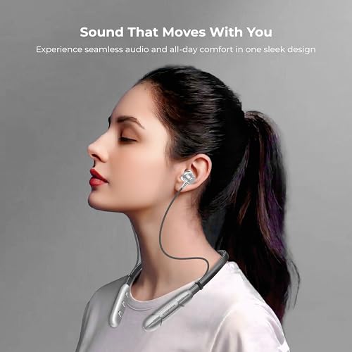 Image of Bluetooth Neckband Earphones, Bluetooth V5.4, 25+ Hours Playtime, C-Type Fast Charging Port, Multi-Function Integrated Controls, Silver