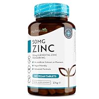 Nutravita Zinc Tablets 50mg – 365 Vegan Tablets for 6 Months Supply | Zinc Supplement High Strength for Maintenance of Normal Immune System, Bones, Hair, Skin & Nails – Made in the UK